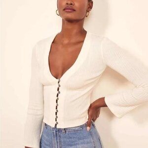 Reformation Gellar Top Ivory Fitted Knit Size Large